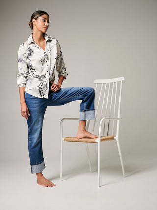 Jeans with Cuffed Hem and Rhinestone Logo