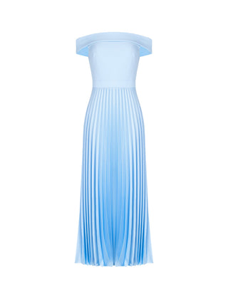 Abito Off-the-Shoulders Azzurro con Gonna Plissé