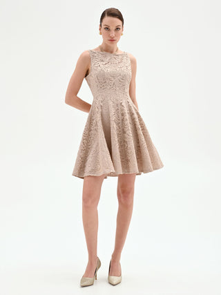 Abito corto in pizzo tortora beige