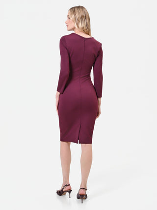Bordeaux Sheath Dress with Asymmetrical Draping
