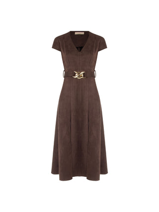 Robe midi brun foncé effet suède