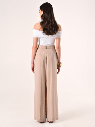 Weite Hose aus Modalgemisch in dunklem Beige