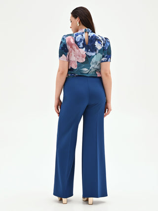 Pantalone Curvy  a palazzo blu brillante in scuba mano crepe