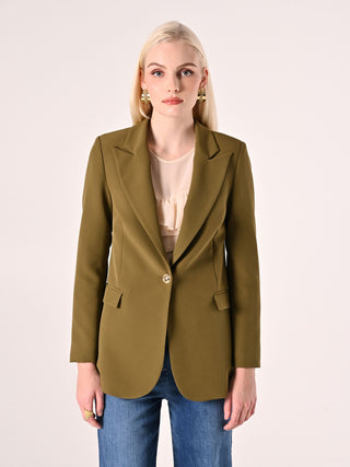 Giacca Monopetto con Bottoni Dorati Verde Militare