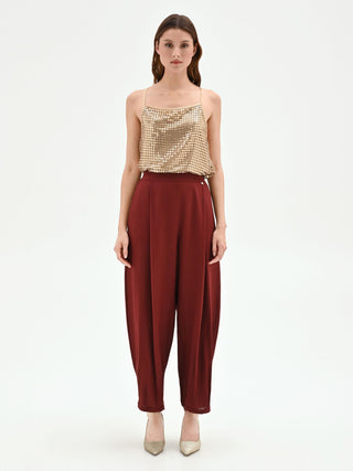 Pantalone bordeaux a palloncino in lino