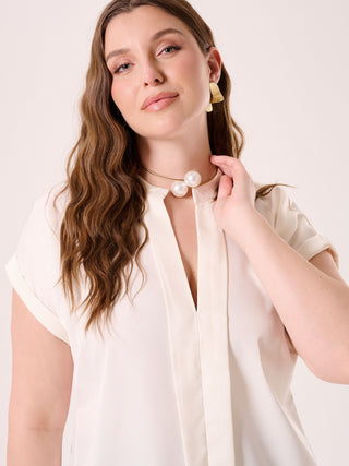 Curvy White Blouse with Mandarin Collar