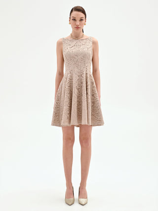 Abito corto in pizzo tortora beige