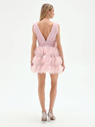 Robe courte rose pastel à jupe en tulle