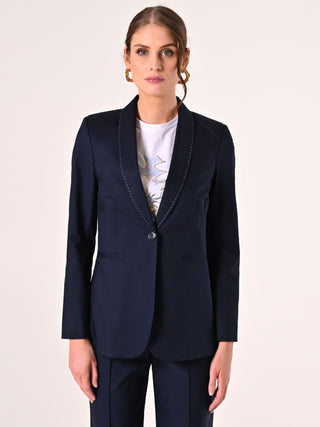 Blue Cotton Jacket with Contrasting Stitching