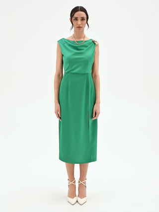 Meadow Green Draped Neckline Sheath Dress