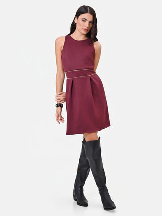 Sleeveless Burgundy Dress with Gold Details