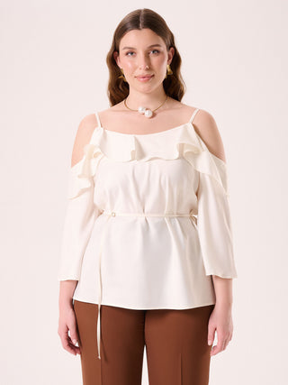Curvy White Blouse with Thin Belt