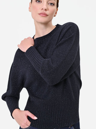 Maglia blu navy girocollo con filato luminoso