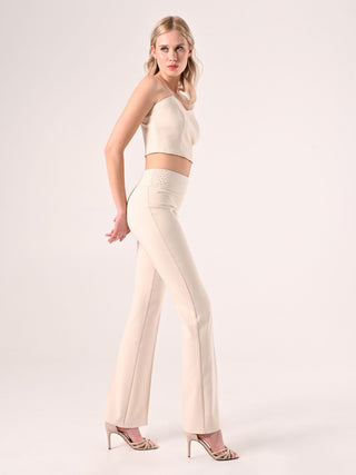Pantaloni Beige con Strass