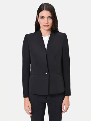 Single-breasted jacket in technical fabric with a stand-up collar