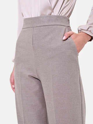 Pantalone a vita alta in misto viscosa tortora beige
