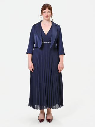 Curvy Navy Blue Satin Bolero Jacket
