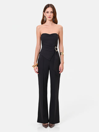 Black Bustier Jumpsuit with Gold Ring
