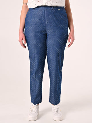Pantaloni Curvy in Chambray con Strass