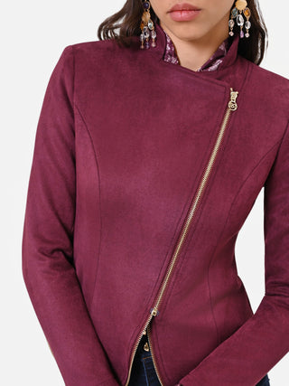 Burgundy Asymmetrical Zip Jacket