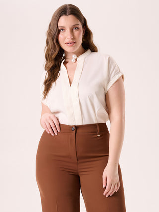 Curvy White Blouse with Mandarin Collar