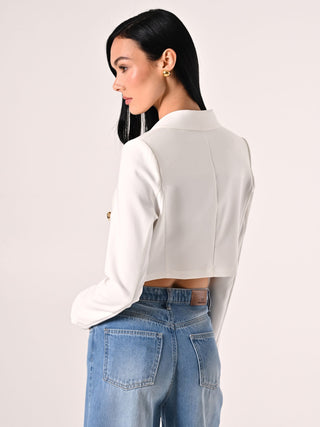 White Double-breasted Jacket in Technical Fabric
