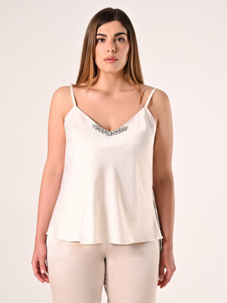 White curvy Top with Jewel Insert