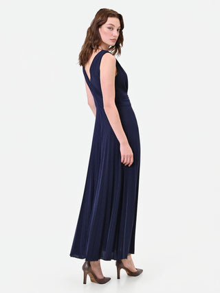 Robe longue bleu marine avec drapé à la taille
