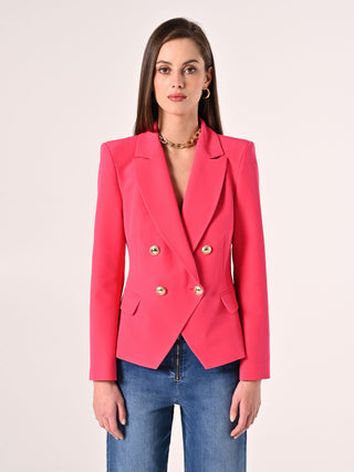 Fitted Double-breasted Jacket in Fuchsia Technical Fabric