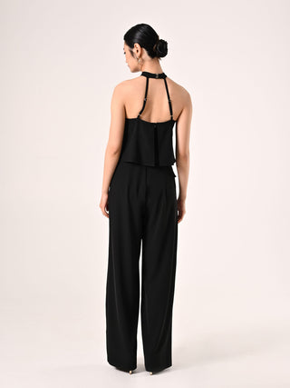 Black Flouncy Jumpsuit with Jewel Detail