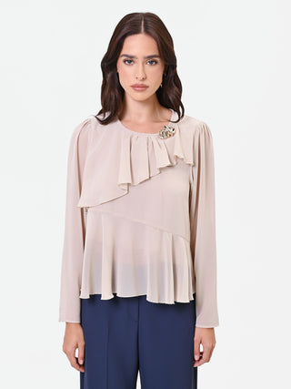 Taupefarbene Bluse mit asymmetrischer Rüsche