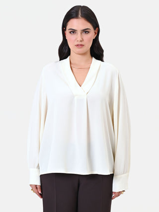 Blusa Curvy  panna con collo a scialle
