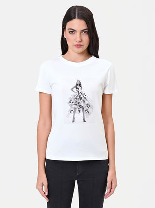 Cremefarbenes Baumwoll-T-Shirt mit Grafik-Print