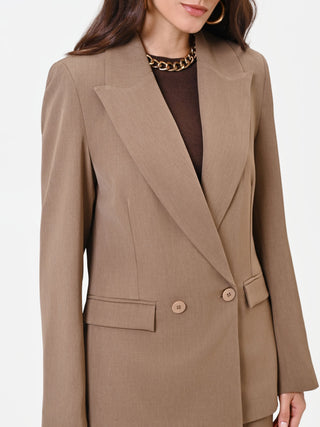 Veste croisée beige tourterelle à revers en pointe
