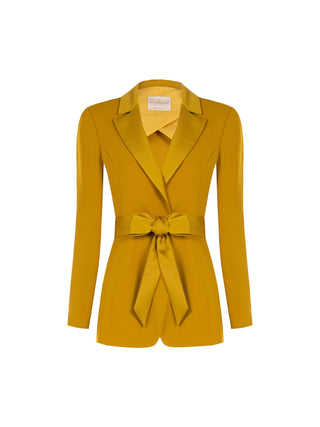 Single-Breasted Oil Green Jacket with Sash