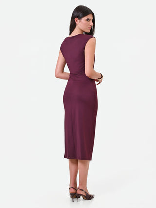 Robe fourreau midi bordeaux en jersey brillant