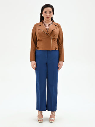 Curvy Camel Faux Suede Biker Jacket