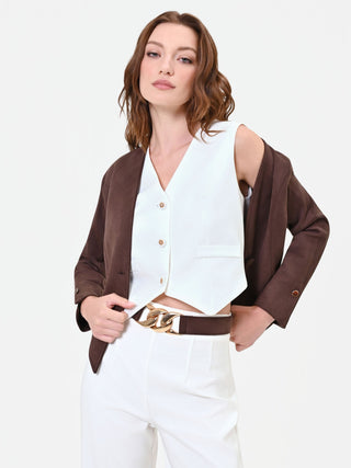 White Single-Breasted Vest in Technical Fabric