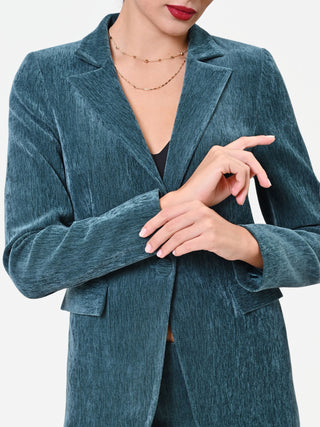 Teal Ribbed Single-Breasted Jacket