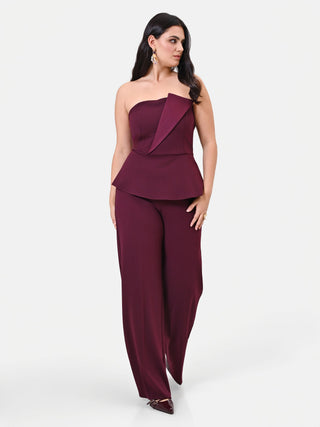 Pantalone Curvy bordeaux ampio con piega centrale