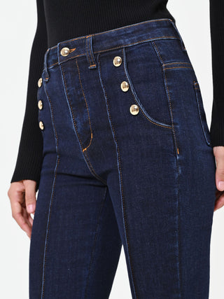 High-Waisted Navy Blue Marinière Flared Jeans