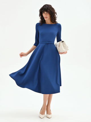 Bright blue flared dress with a waist belt Rinascimento Bright blue flared dress with a waist belt Rinascimento