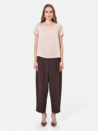 Taupe Beige Satin Blouse