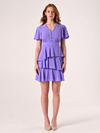 Lilac Flounced Dress with Covered Buttons