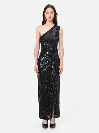 Black One-Shoulder Sequin Gown