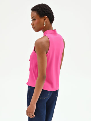 Top fuxia in georgette con rouche a cascata