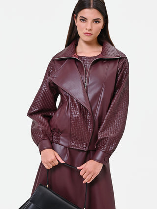 Bordeauxrote Steppjacke aus Kunstleder