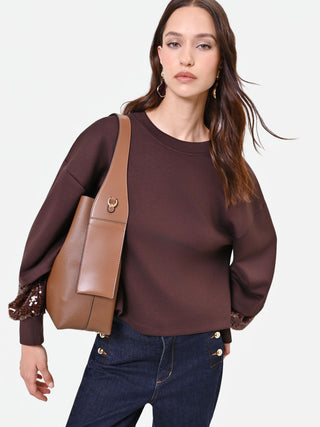 Brown Sweatshirt with Double Sequin Sleeves