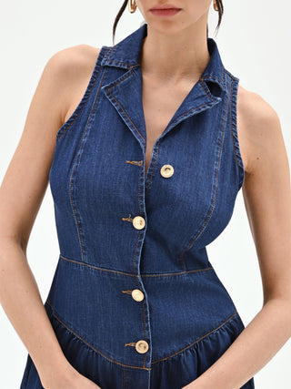 Sleeveless Blue Denim Shirtdress