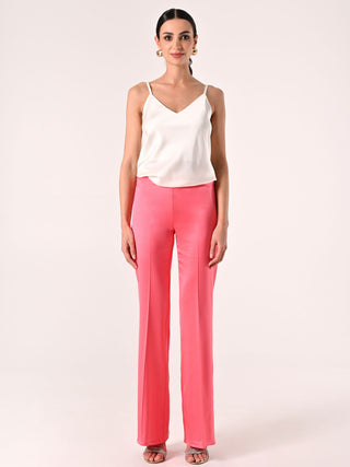 Pantaloni in Raso di Viscosa Rosa Camelia